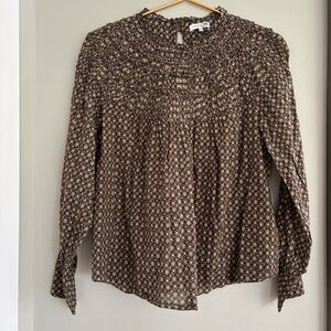 Rebecca Taylor Brown Smocked Flutter Sleeve Blouse